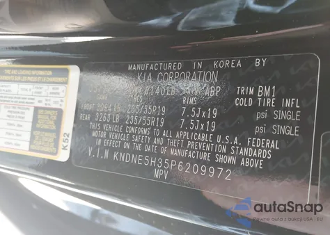 2023 Kia Carnival Sx/Sx Prestige from USA, damaged, VIN KNDNE5H35P6209972